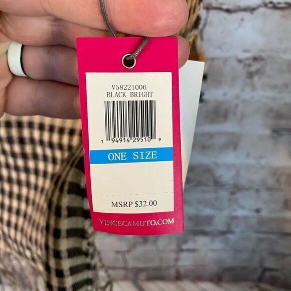 Vince Camuto Womens Black Bright Plaid Check Fringe Scarf One Size NWT - Picture 8 of 8